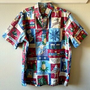 Reyn Spooner 2001 Mele Kalikimaka Hawaiian Print 1/4 Button Down XL Shirt
